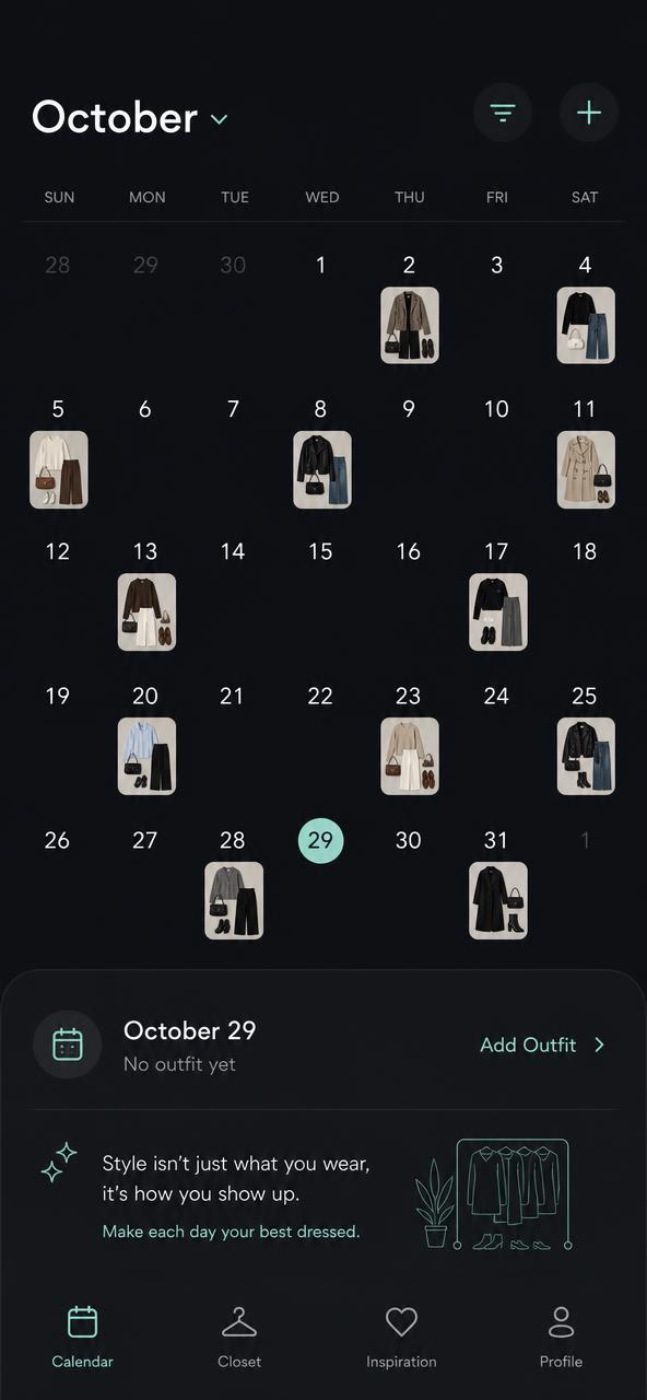 Plan the week screen in Wardrobe