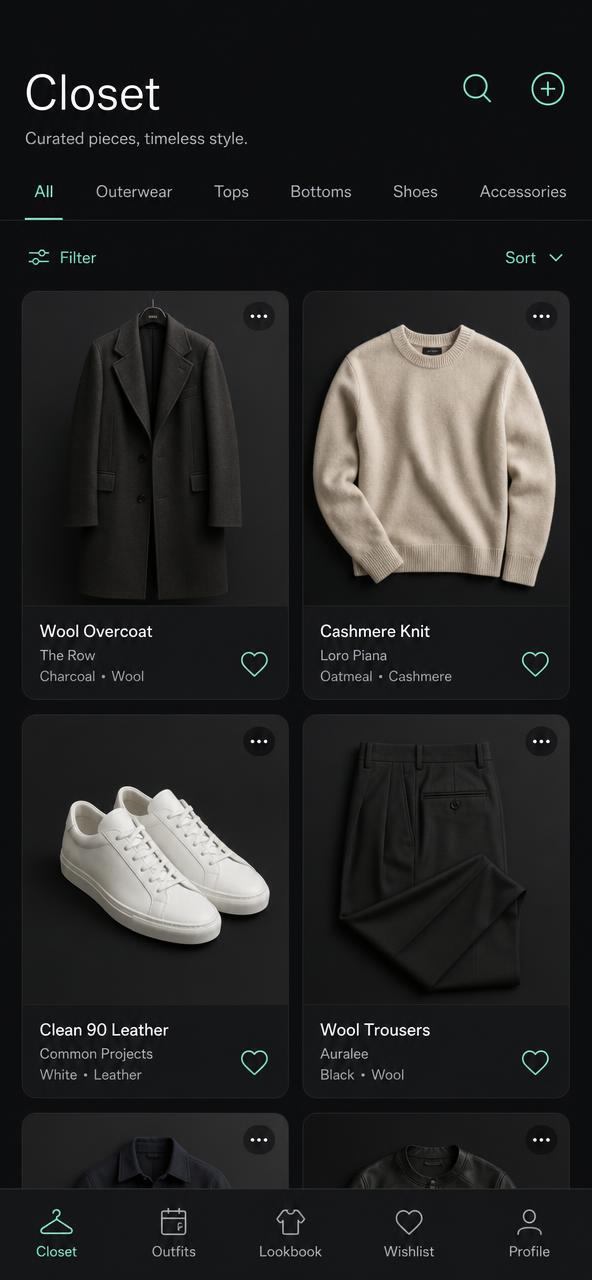 The Wardrobe closet screen on iPhone